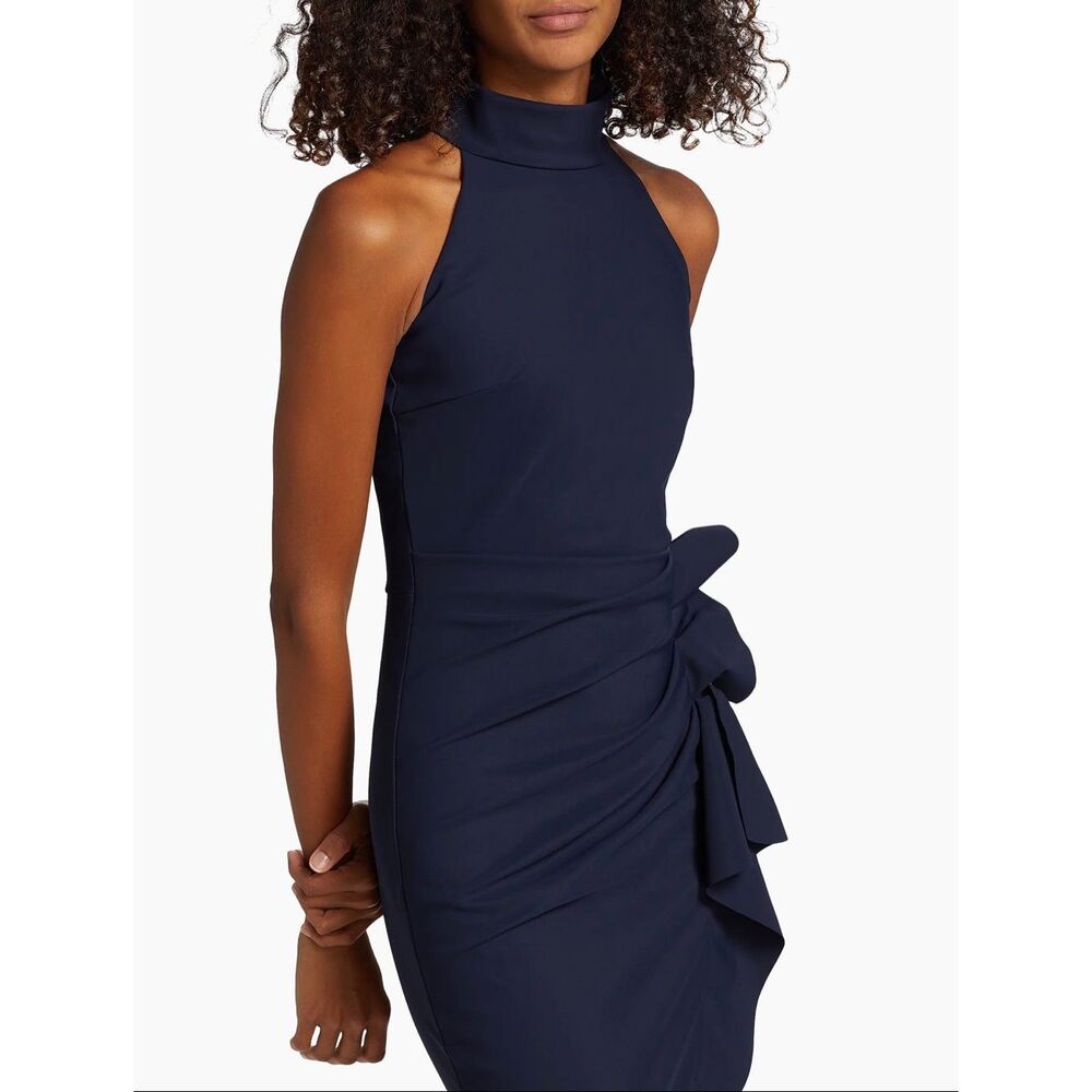 Chiara Boni La Petite Robe Halter Ruffle Midi Dress in Blue Notte US 2 $695 - Picture 6 of 14